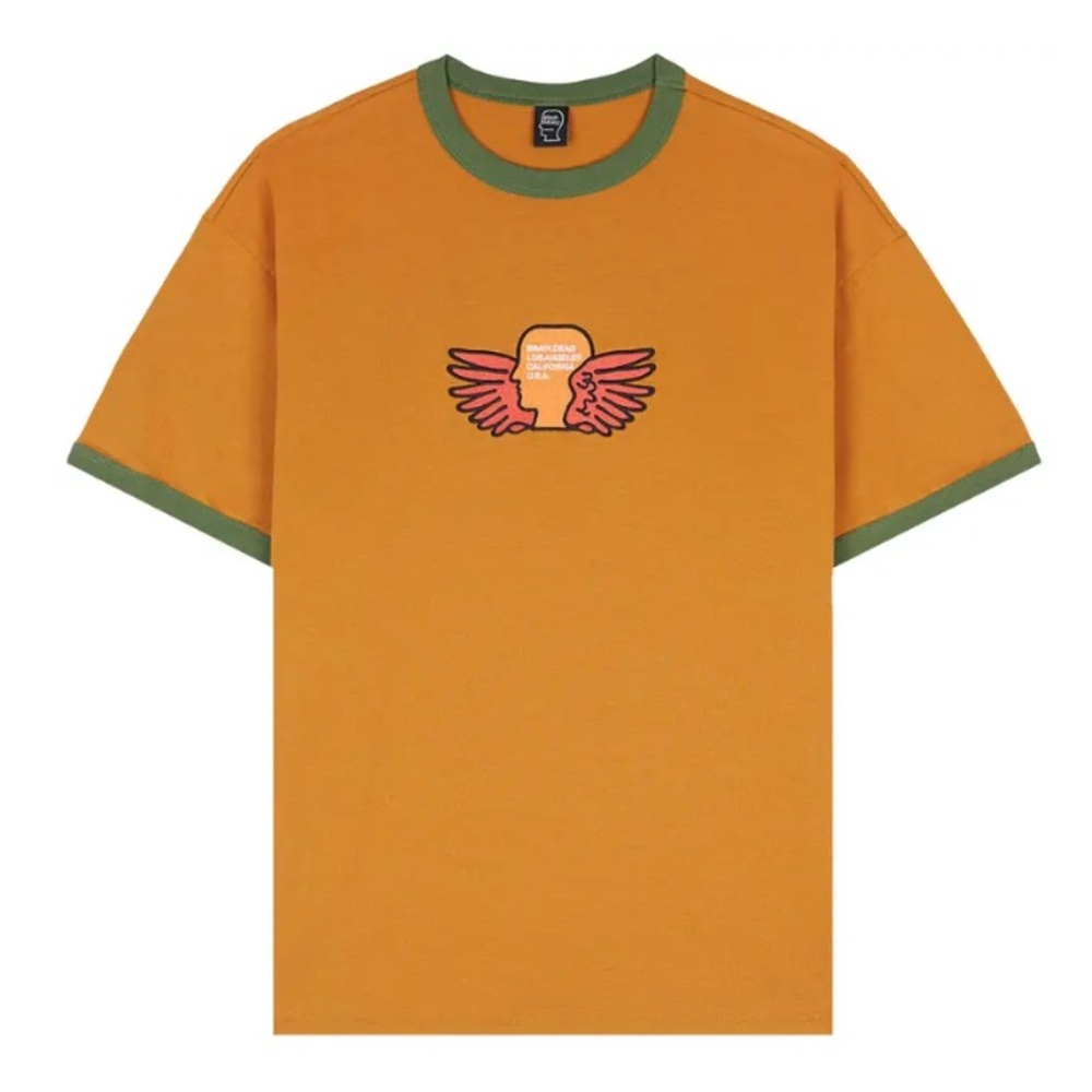 Brain Dead Los Angeles Flyers Ringer Short sleeve tee brown/green Medium NWOT
